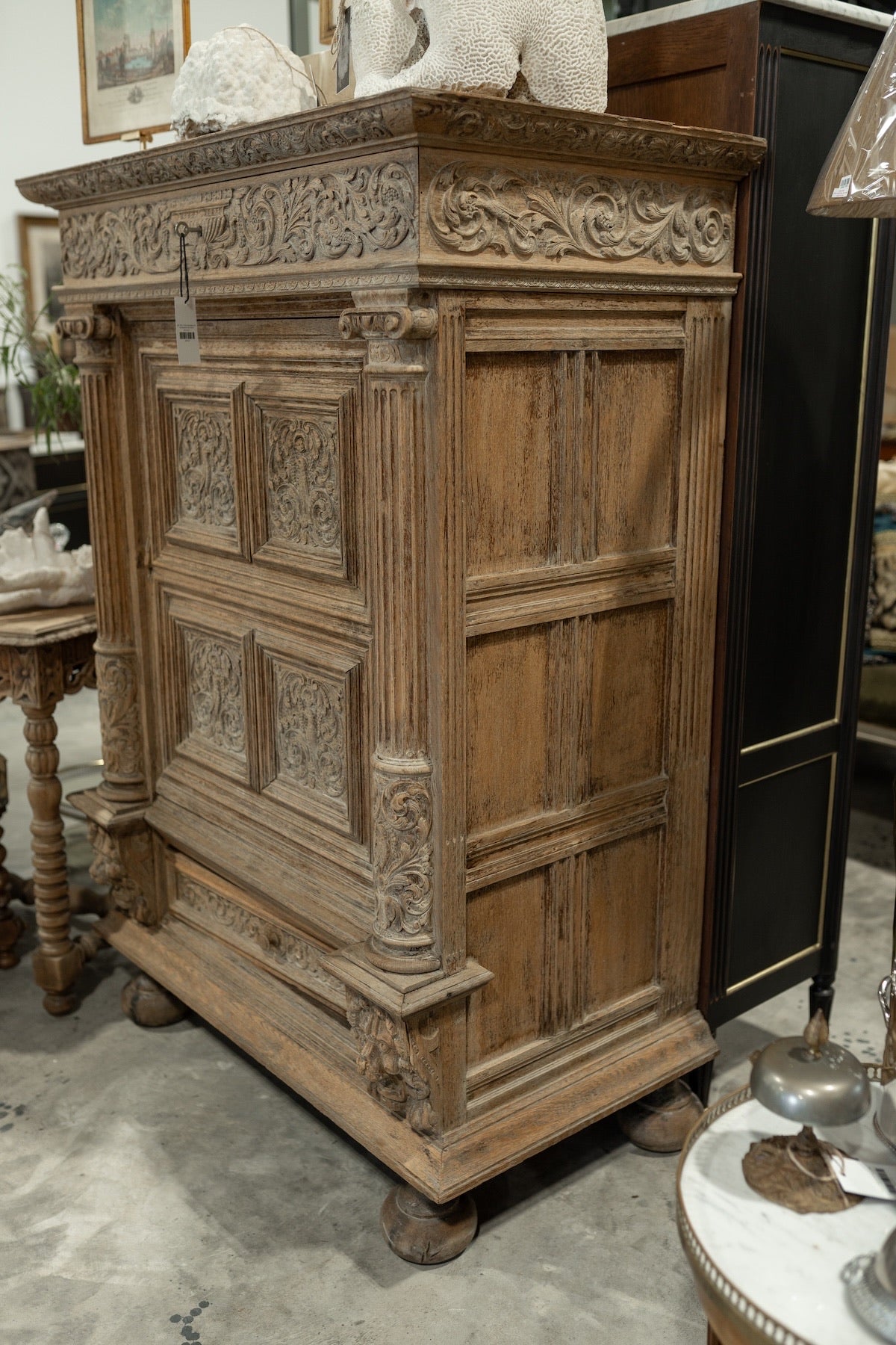 Late 19th C. French Renaissance Revival Bleached Oak Cabinet