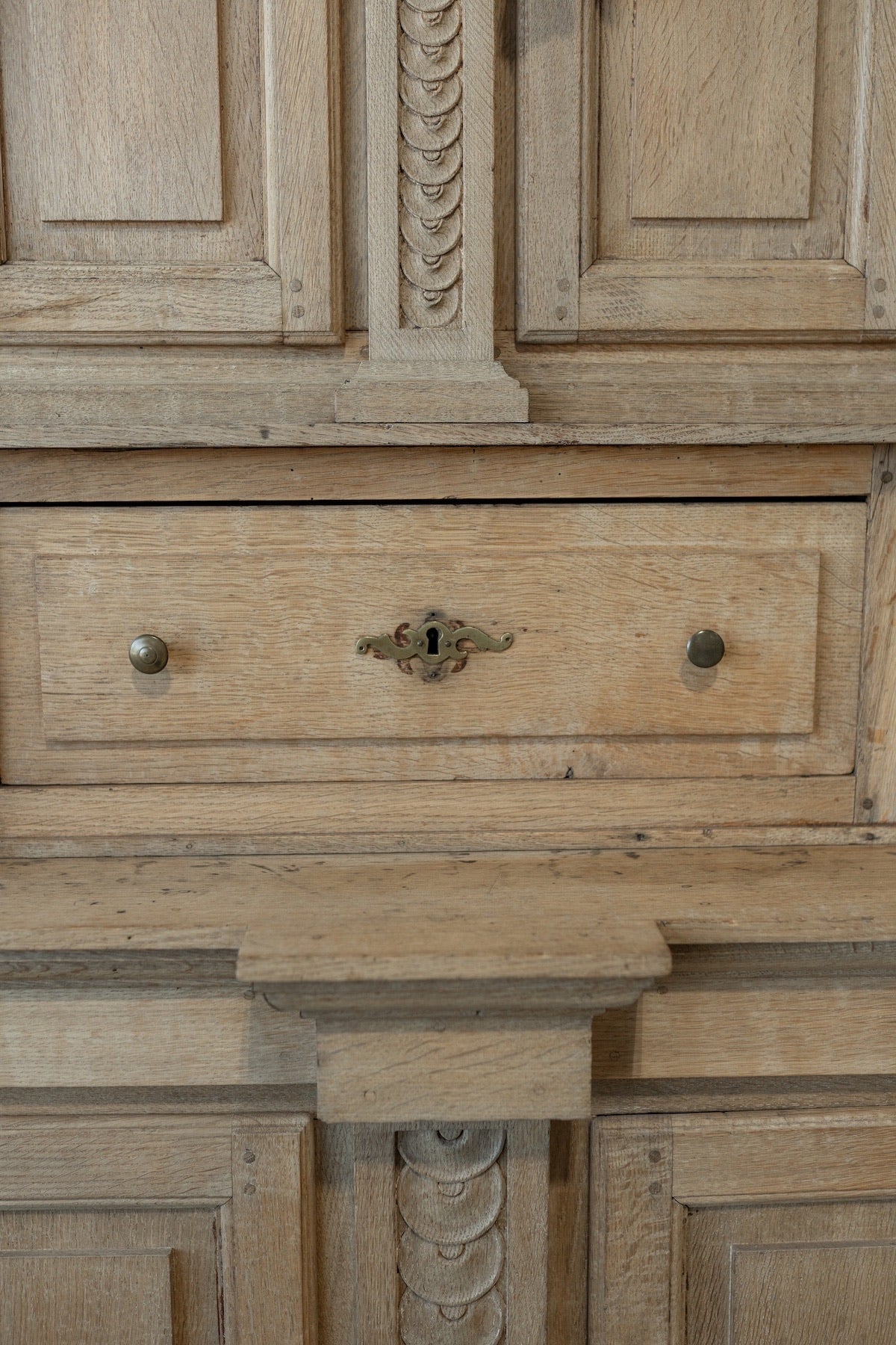 19th C. French Henri II Style Buffet Deux Corps in Bleached Oak