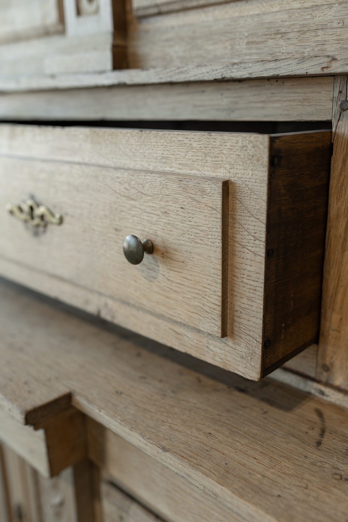 19th C. French Henri II Style Buffet Deux Corps in Bleached Oak