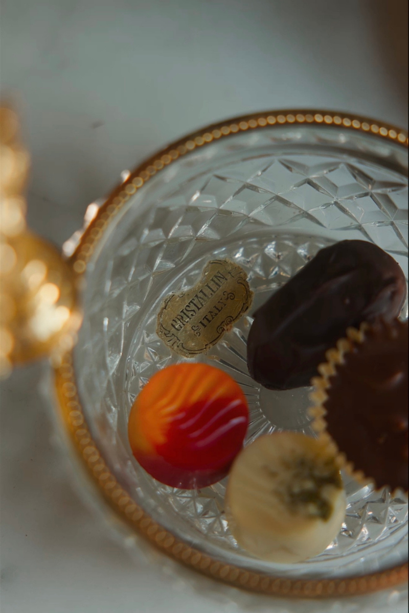 Italian Crystal & Brass Double Candy Dish