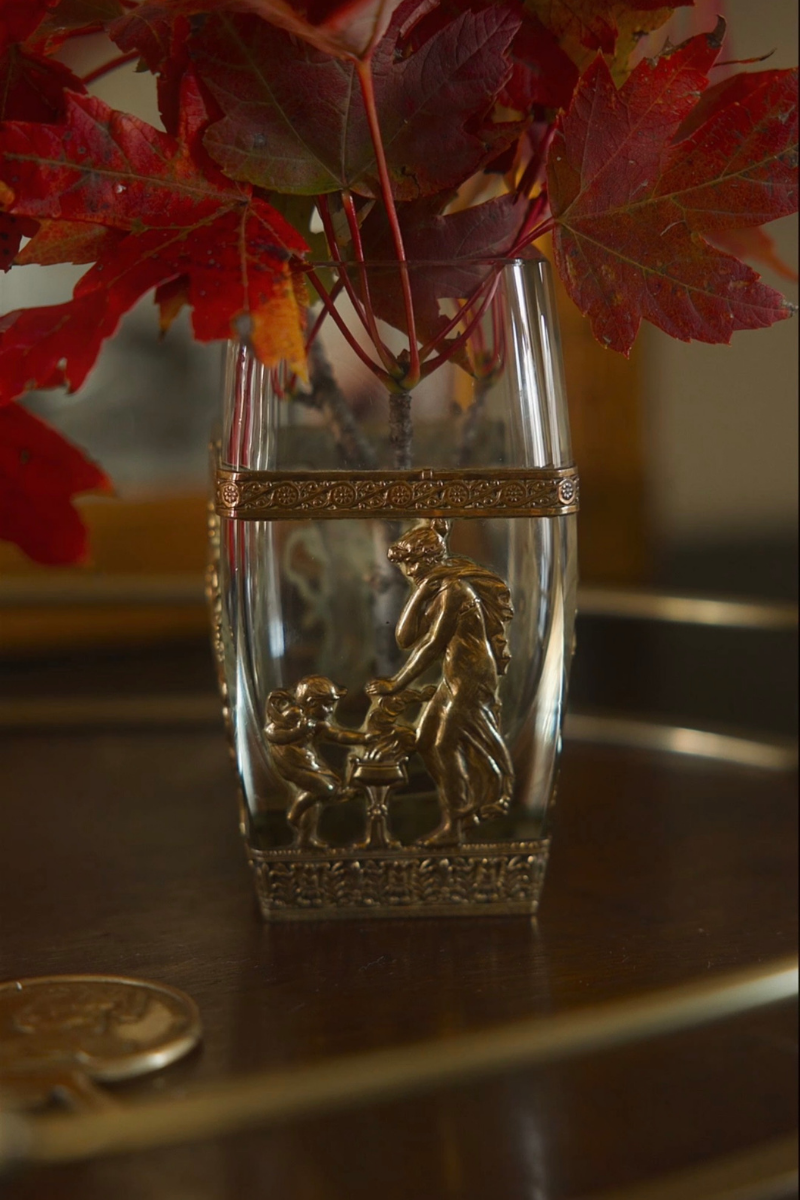 Crystal & Bronze Vase with Maiden and Cherub
