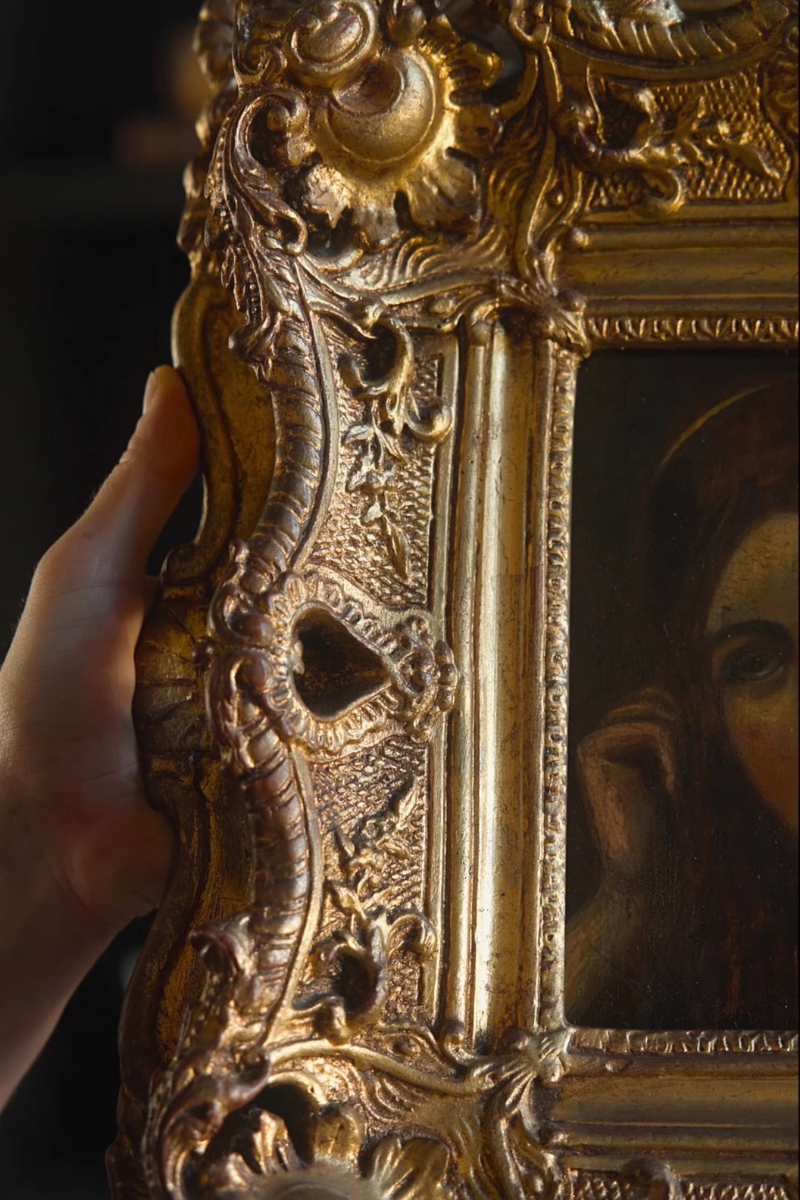 The Contemplative Woman — Oil on Wood in an Ornate Gilt Frame