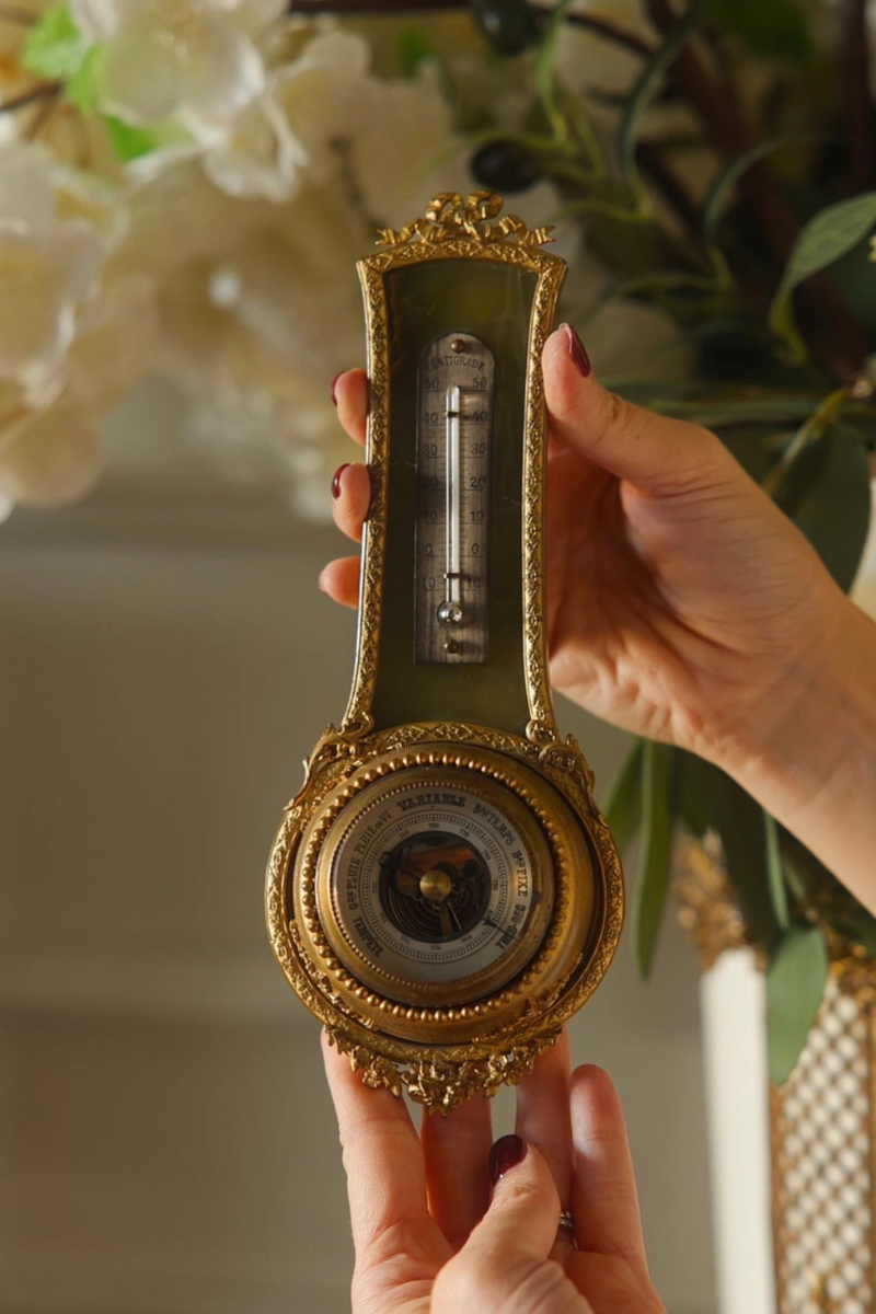 French Onyx & Bronze Barometer with Thermometer