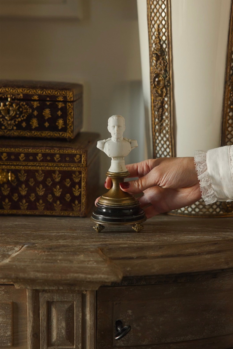 Miniature Porcelain Bust of Albert on a Wood & Bronze Pedestal