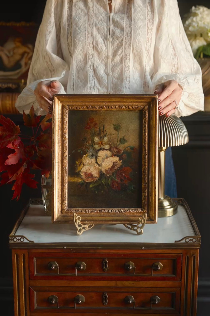 Gathered Blooms — Antique Floral Oil on Canvas