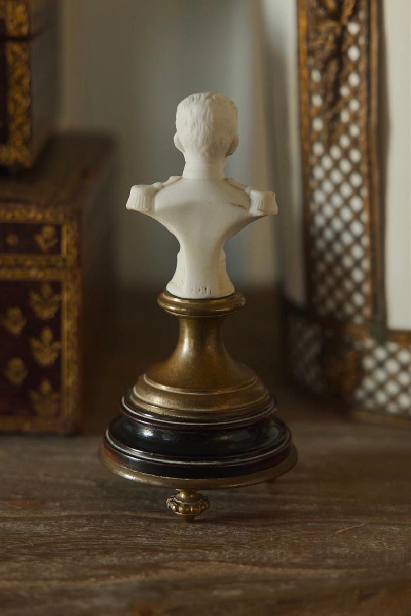 Miniature Porcelain Bust of Albert on a Wood & Bronze Pedestal