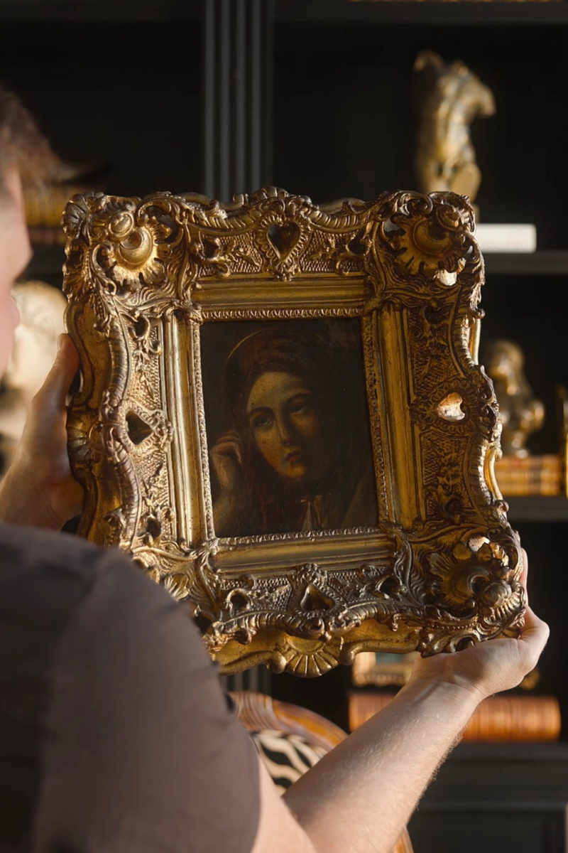 The Contemplative Woman — Oil on Wood in an Ornate Gilt Frame