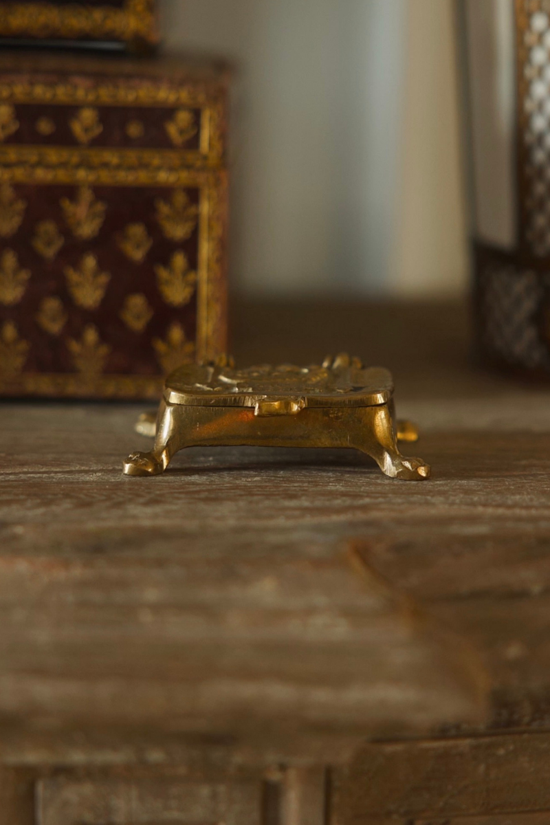 Brass Galleon Stamp Box on Paw Feet
