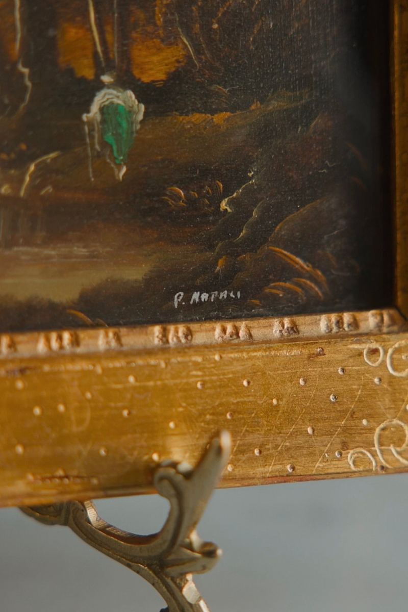 Pastoral Landscape with Ruins — Signed Painting in a Gilt Frame
