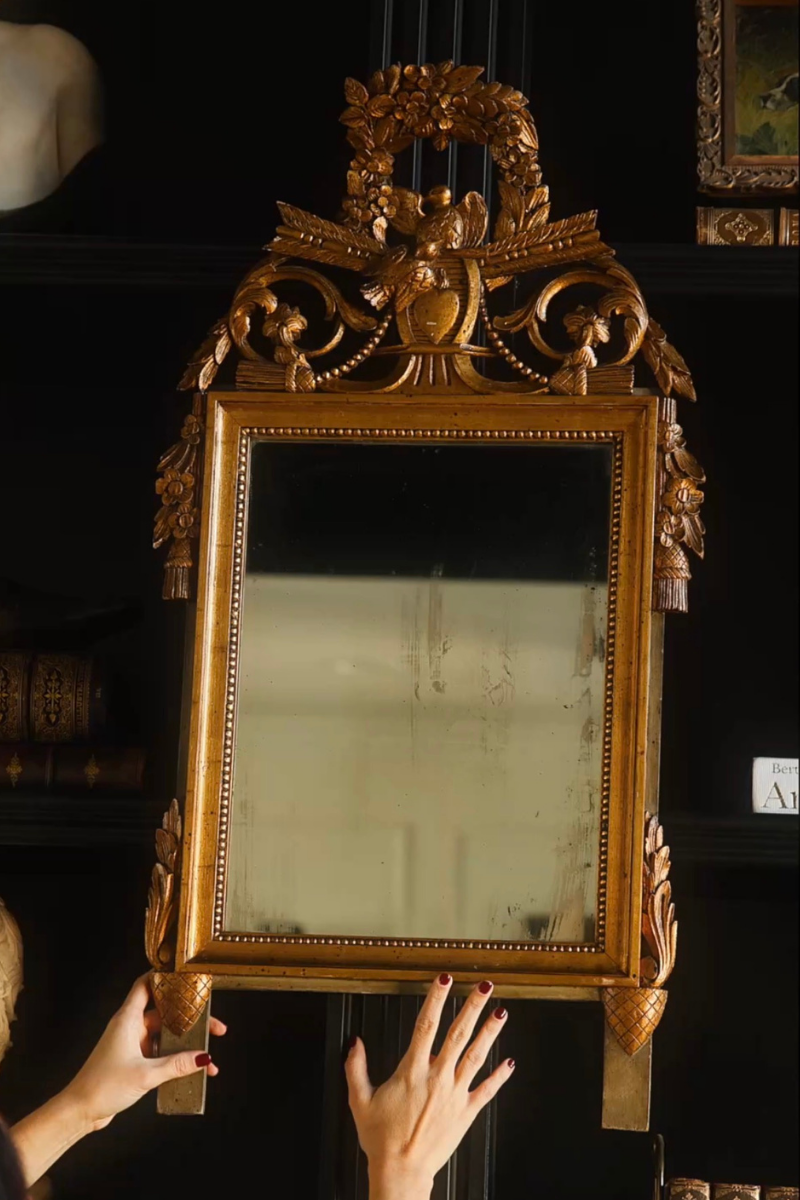 French Giltwood Bridal Mirror with Lovebirds