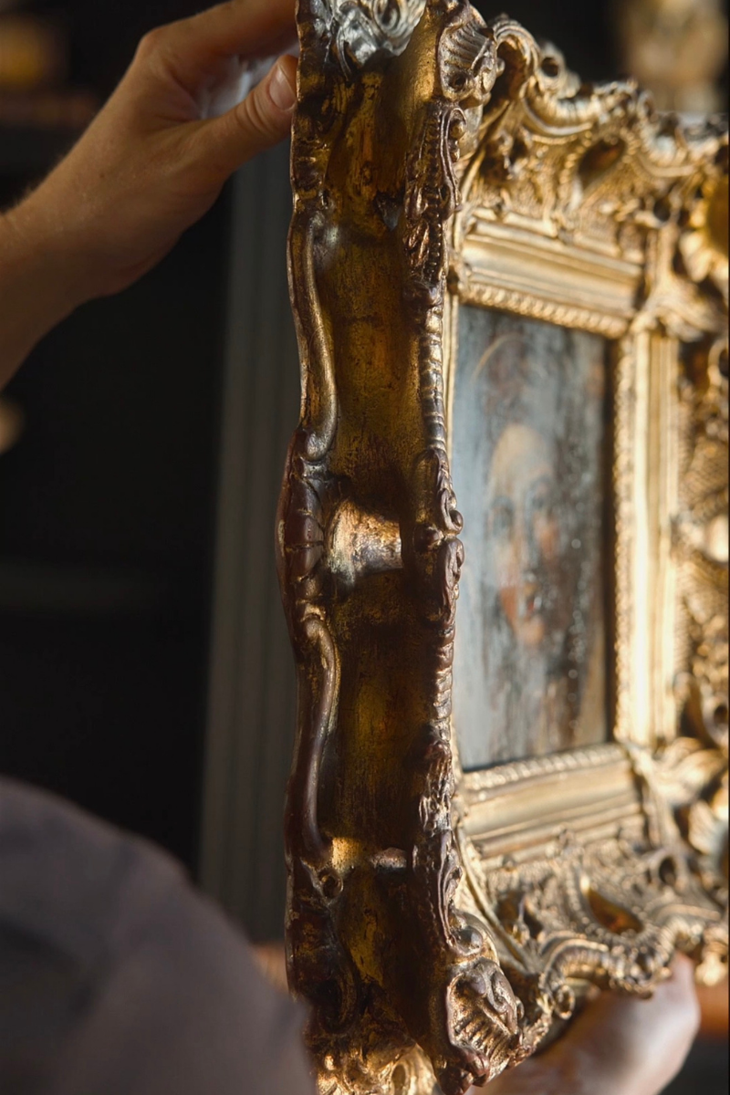 The Contemplative Woman — Oil on Wood in an Ornate Gilt Frame
