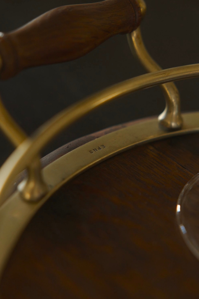 English Oak Gallery Tray with Silver-Plated Trim