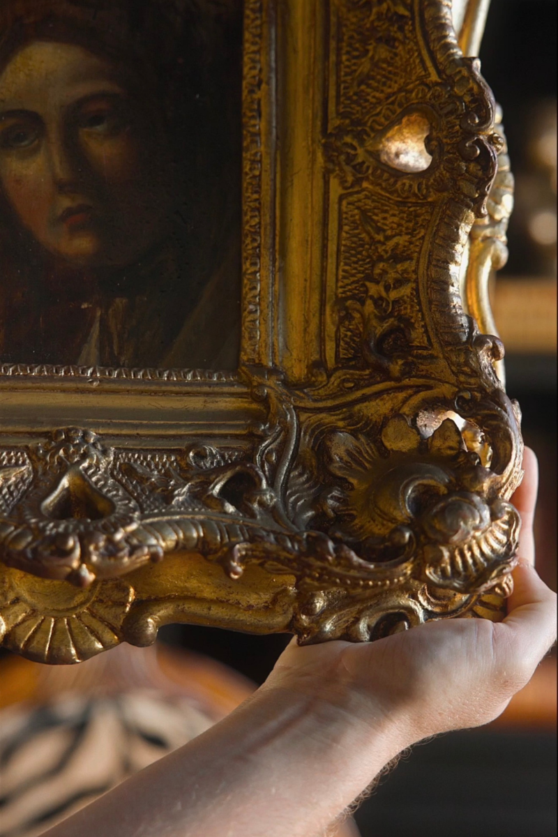 The Contemplative Woman — Oil on Wood in an Ornate Gilt Frame