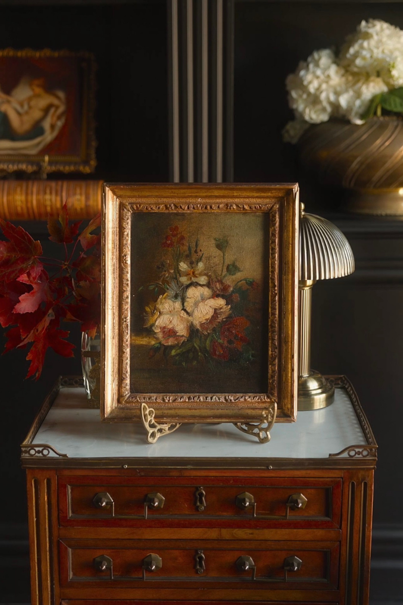 Gathered Blooms — Antique Floral Oil on Canvas