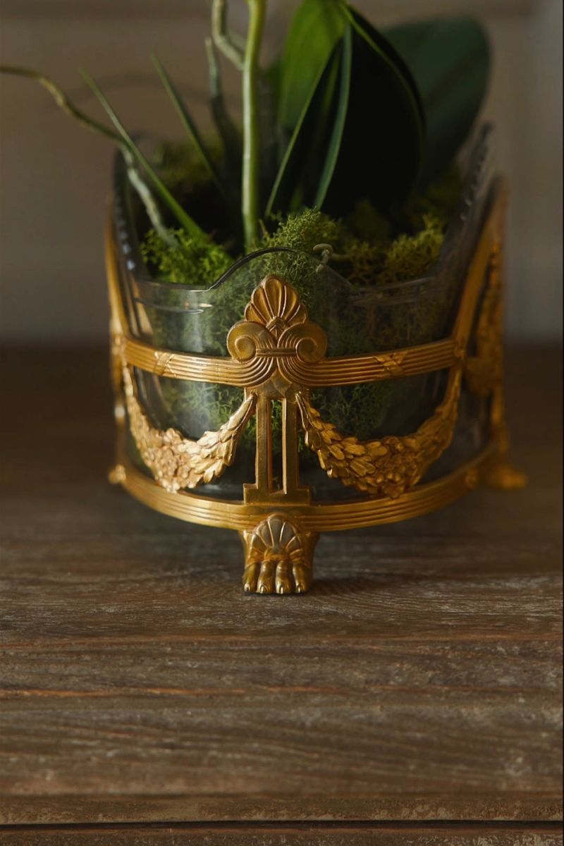 Crystal & Brass Jardinière with Ribbon Swags