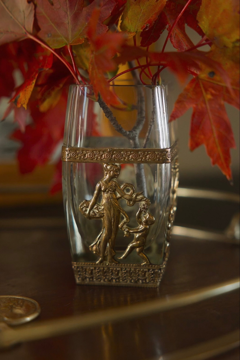 Crystal & Bronze Vase with Maiden and Cherub
