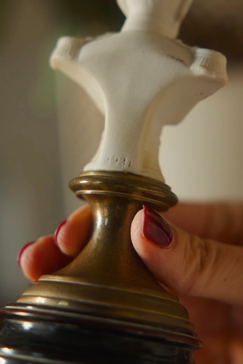 Miniature Porcelain Bust of Albert on a Wood & Bronze Pedestal