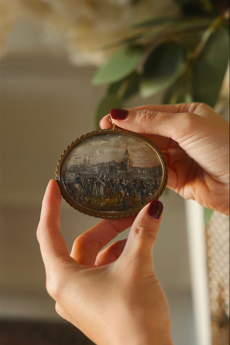 Military Gathering in a Town Square — Tortoiseshell-Backed Miniature