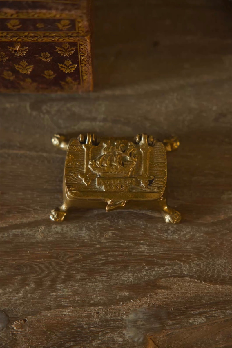 Brass Galleon Stamp Box on Paw Feet