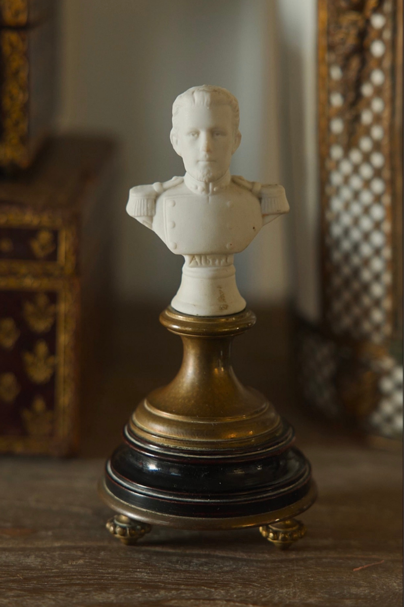 Miniature Porcelain Bust of Albert on a Wood & Bronze Pedestal