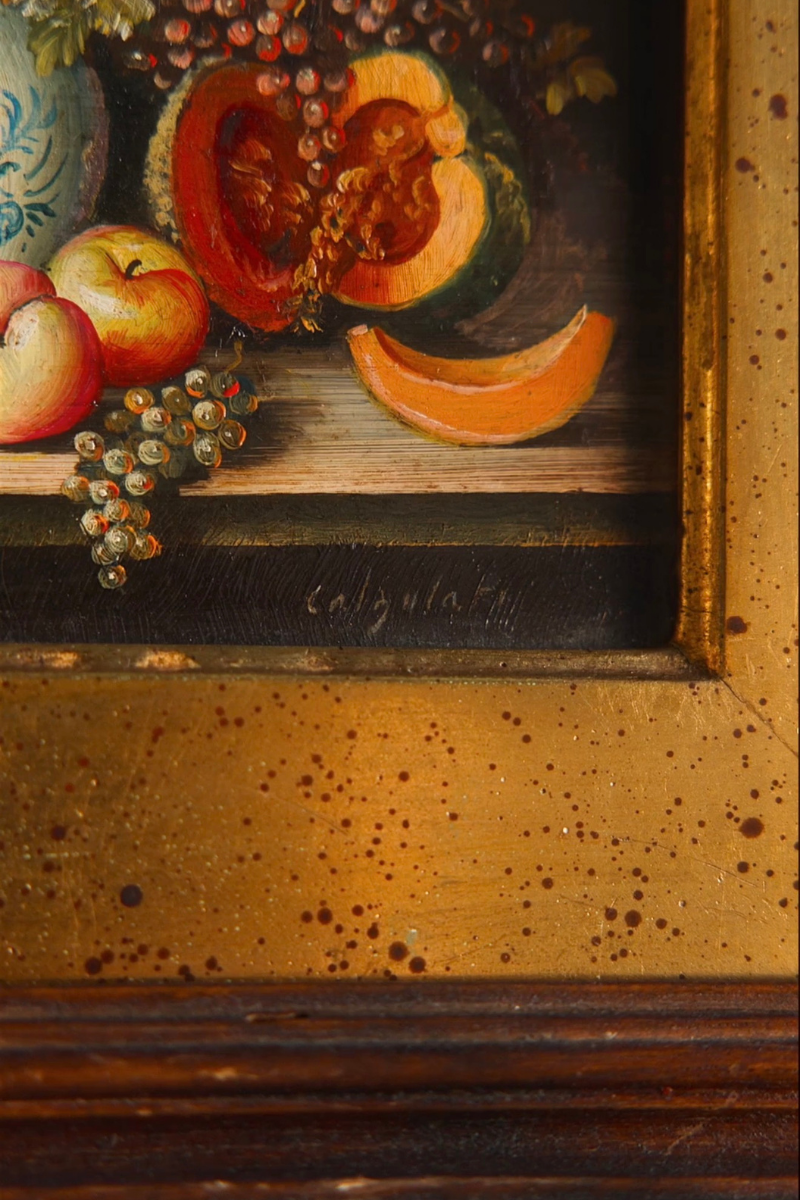 Harvest Still Life with Pumpkin & Grapes — Oil on Copper