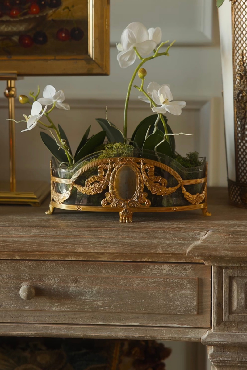 Crystal & Brass Jardinière with Ribbon Swags
