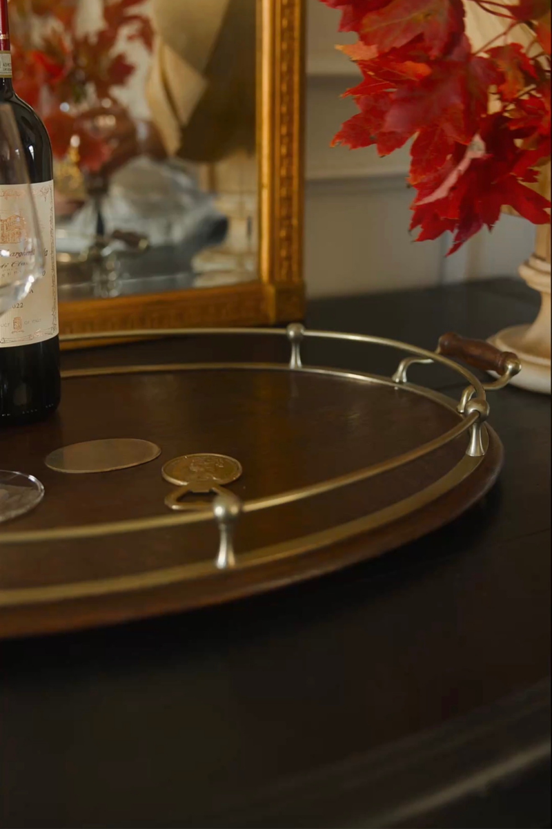 English Oak Gallery Tray with Silver-Plated Trim